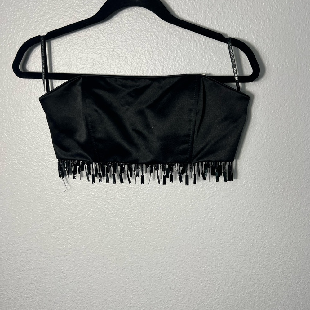 Vintage Y2K Jessica McClintock Millennium 2000 Black strapless fringe crop top - Picture 15 of 16